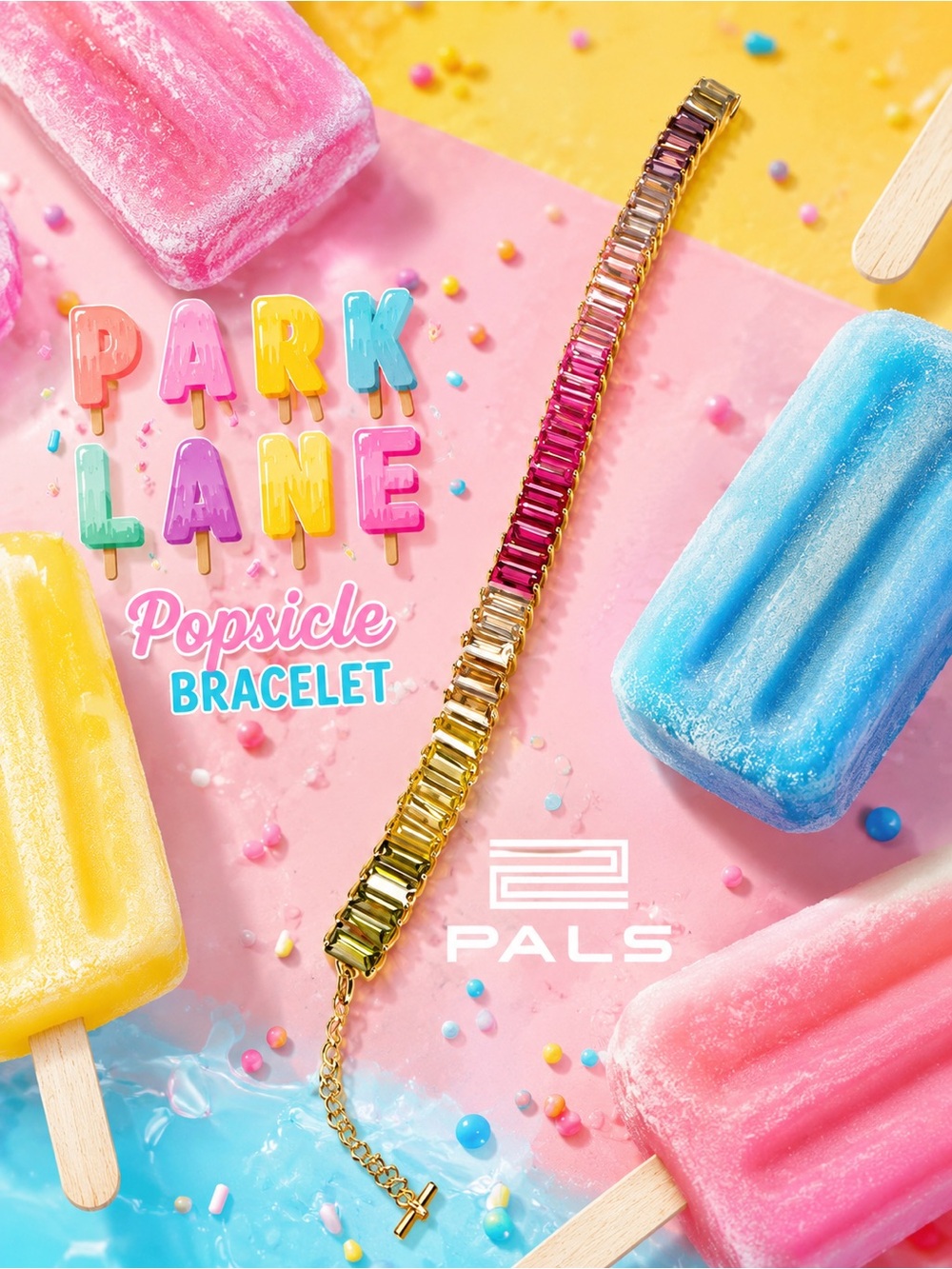 Park Lane Popsicle Bracelet Rainbow Crystal Gold Tone Statement Bracelet